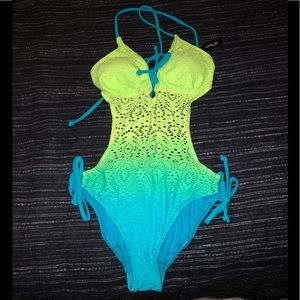 Blue green Ombré One piece bathing suit
